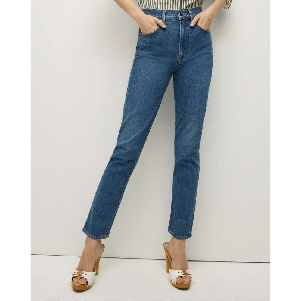 Veronica Beard Blue Alenah Slim Straight Jean in Midmorning Sun Sz 27